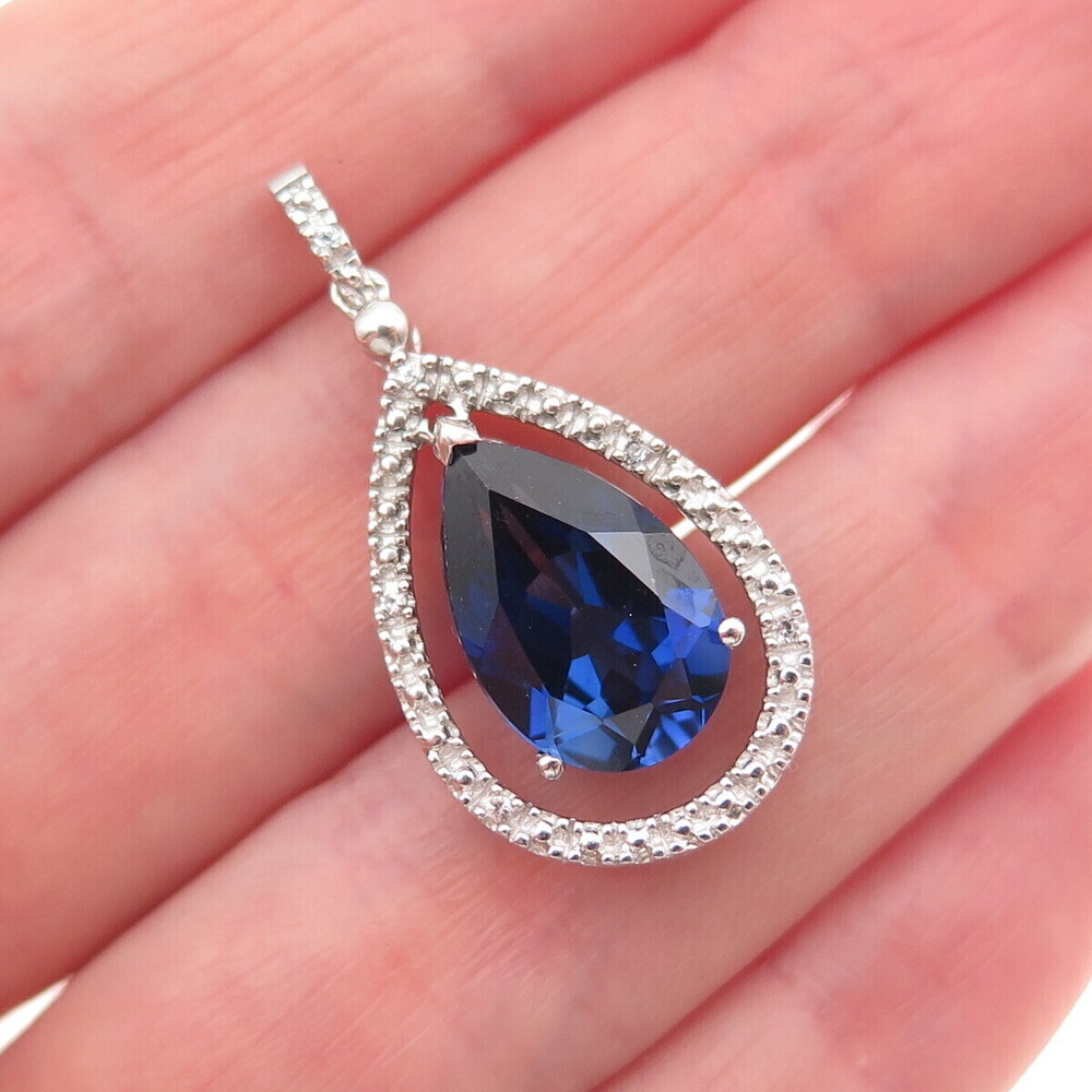 925 Sterling Silver Lab-Created Sapphire Real White Topaz Charm Pendant